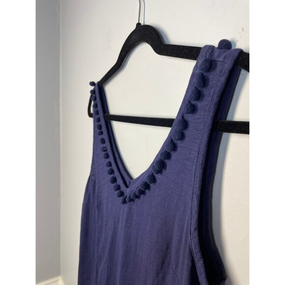 Lilly Pulitzer Blue Pima Cotton Pom Pom Trim Tank Top Small - Picture 2 of 6